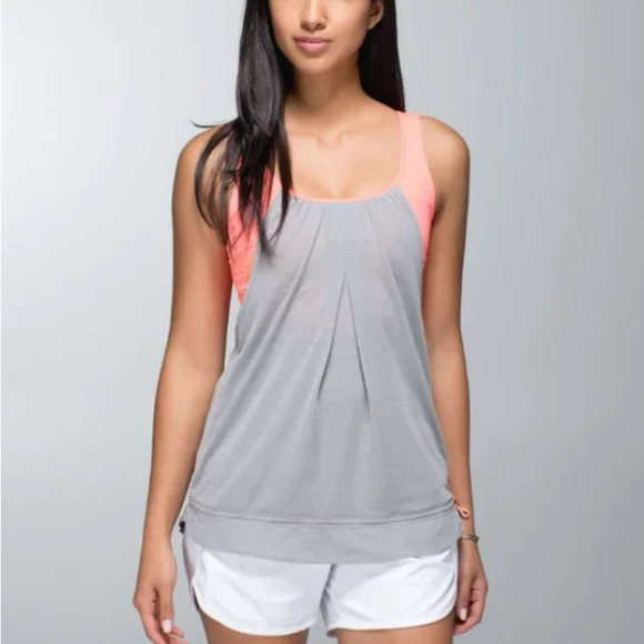 Lululemon Tops - LULULEMON 4 Neon Pink Gray Sports Bra Loose Shirt Yoga Fitness Dance Tank Top